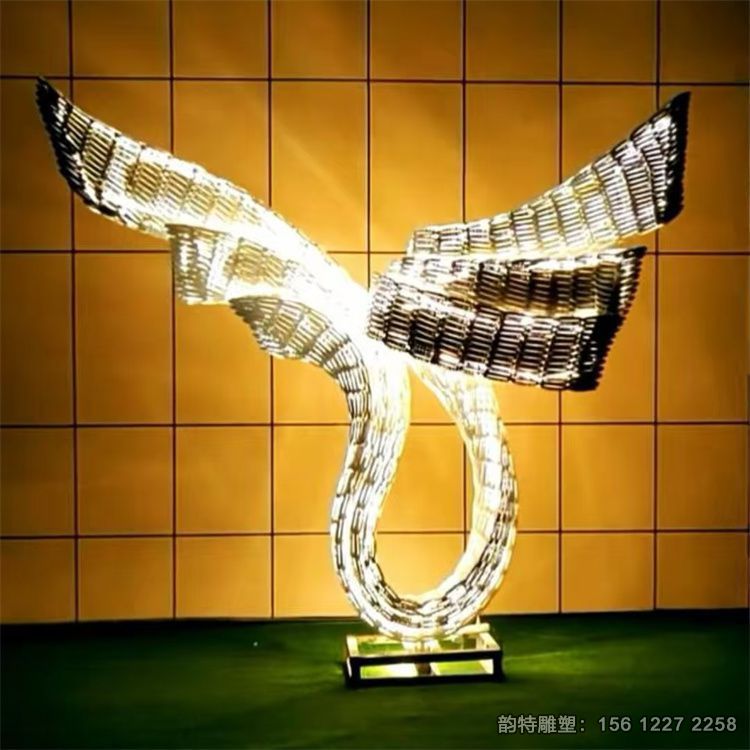 不銹鋼異形翅膀雕塑，不銹鋼鏡面抽象翅膀雕塑